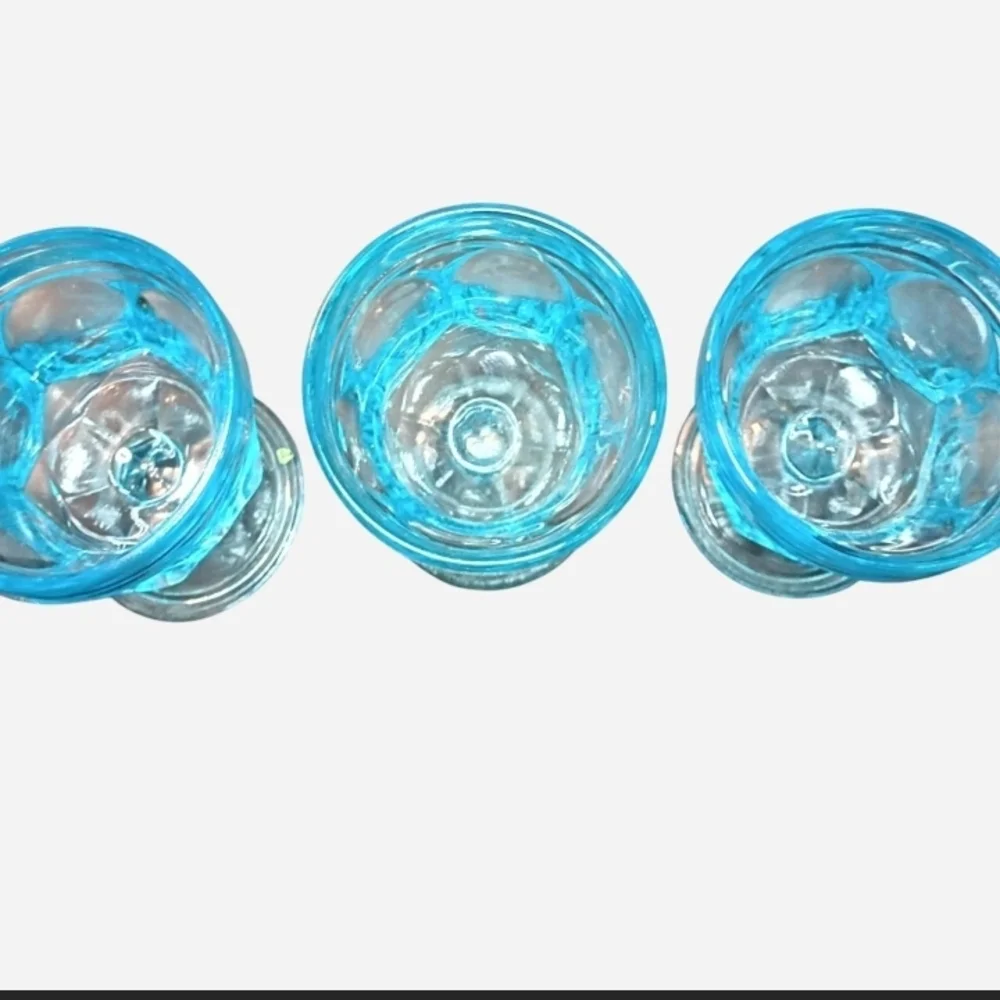 3 Vintage 70s Anchor Hocking Sky Blue Colored Goblets In The Fairfield Pattern